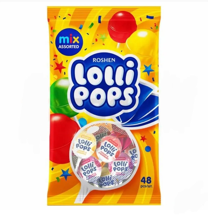آبنبات چوبی لولی پاپز lolli pops roshen وزن 920 گرم