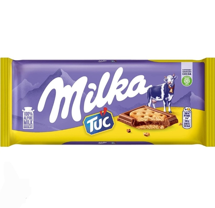 شکلات تخته ای میلکا با بیسکوییت توک milka tuc وزن ۸۷ گرم