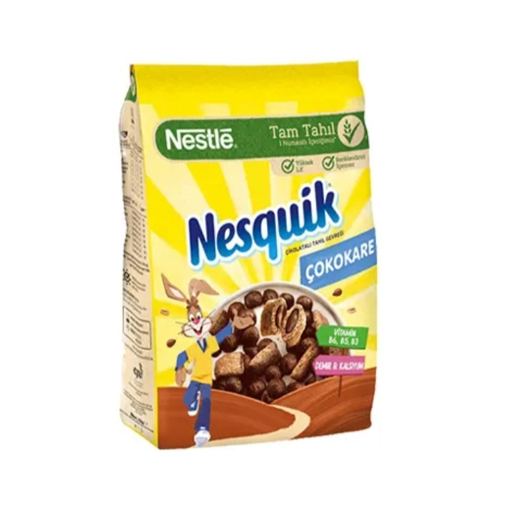 کورن فلکس نسکوییک نستله Nesquik Nestle با تکه های بالشتی مغزدار کاراملی 310 گرم(تاریخ انقضا:2025/7)