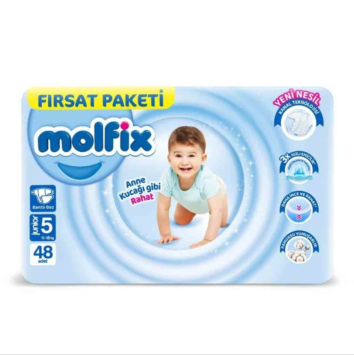 پوشک چسبی molfix مولفیکس سایز 5 بسته 48 عددی