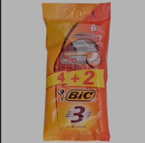 خودتراش سه لبه بیک BIC برای آقایان مناسب پوست حساس اصل فرانسه بسته 6 عددی