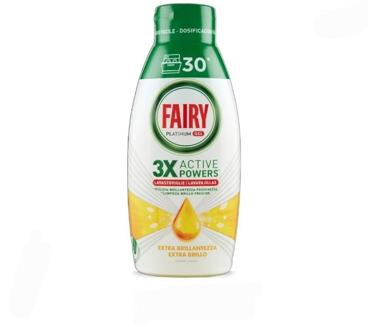 ژل ماشین ظرفشیویی فیری پلاتینیوم ایتالیایی Fairy platinum 3x active powersبا رایحه مرکبات حجم 600 میل مناسب ۳۰ بار مصرف