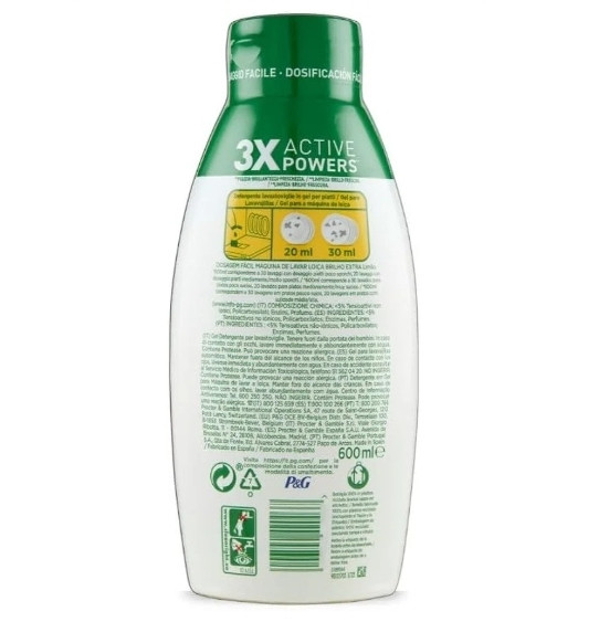 ژل ماشین ظرفشیویی فیری پلاتینیوم ایتالیایی Fairy platinum 3x active powersبا رایحه مرکبات حجم 600 میل مناسب ۳۰ بار مصرف