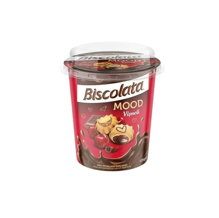 بیسکوییت با مغز شکلات گیلاسی لیوانی بیسکولاتا مود وزن ۱۲۵ گرم biscolata mood