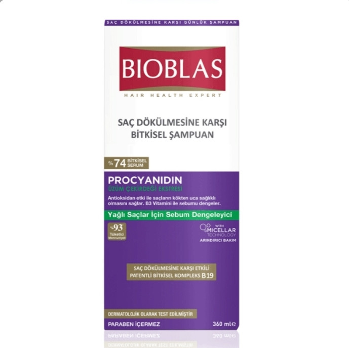 شامپو موی چرب بیوبلاس bioblas با خاصیت ضد ریزش حاوی ویتامین B3 حجم 360 میل