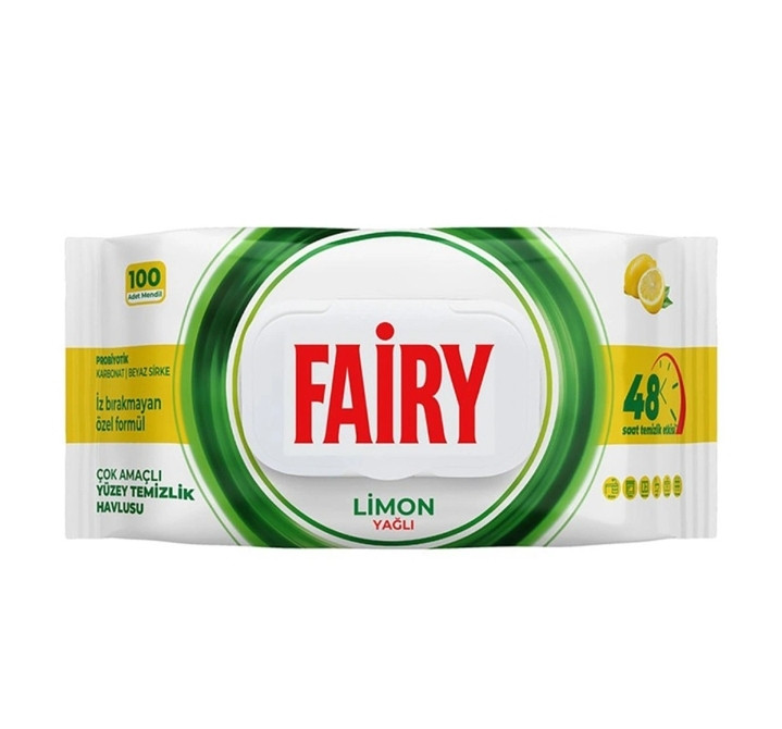 دستمال مرطوب سطوح چند منظوره فیری مدل LiMON رایحه لیمو بسته ۱۰۰ برگی
