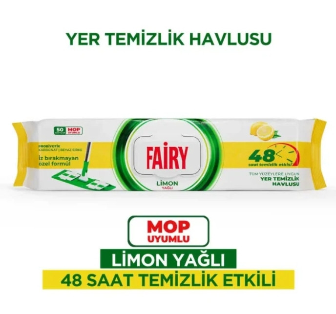 دستمال مرطوب مخصوص تی فیری Fairy قابل شستشو رایحه لیمو بسته 50 عددی