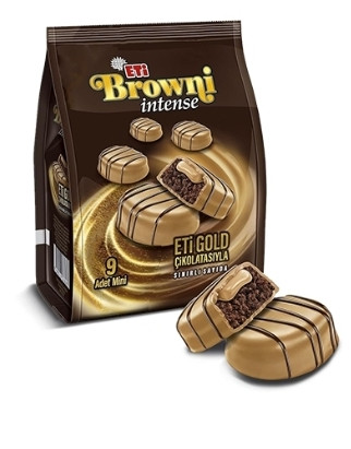 مینی کیک براونی اینتنس گلد با روکش و مغز شکلات سفید کاراملی 9 عددی 135 گرم اتیETi Browni intense Karamelize Beyaz Çikolata Kapli Krema Dolgulu mini kek 9 adet 135 g