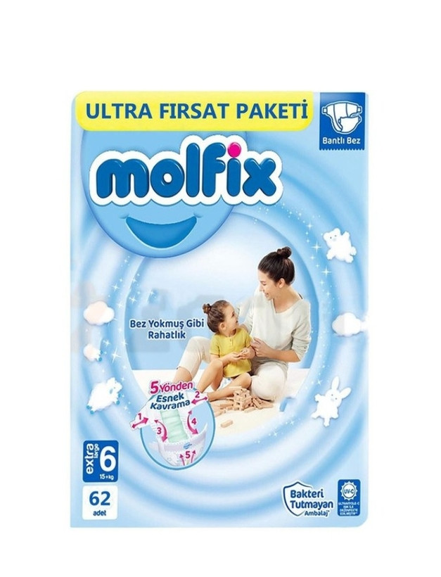 پوشک کودک مولفیکس ترکیه Ultra Firsat سایز 6 بسته 62 عددی